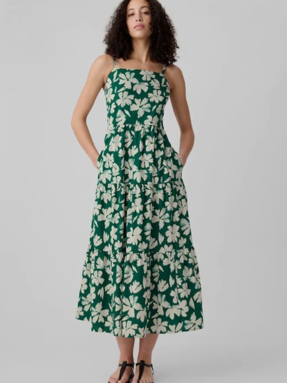 GAP Green Floral Tiered Sundress - Sleeveless